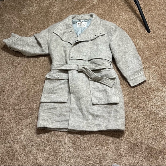 Wool Coat Alafoss of Iceland Icewool Gray Funnel Neck Mid Length Vtg Size Large - Picture 12 of 16